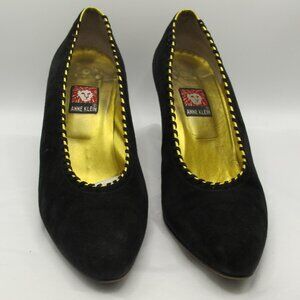 Anne Klein Suede Black Kid with gold edging in 8.5N